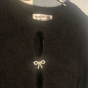 Madden Girl Black Knit Sweater with Rhinestone Bows